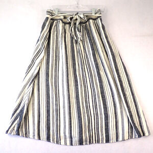 Time & Tru Linen Navy Cream Stripe Peasant Skirt M 8/10 Boho Pockets Comfortable